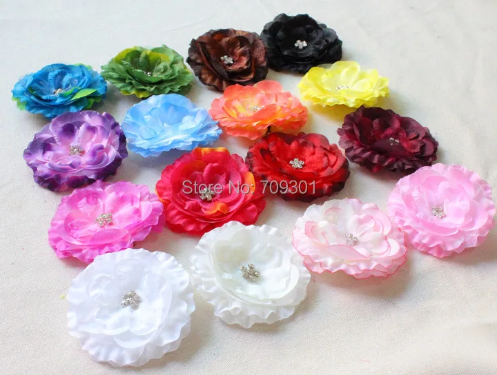 

Peony Flower Hair Clip Rhinestone Flower Hair Clip For Girls Kids 16 Colors 100pcs/lot