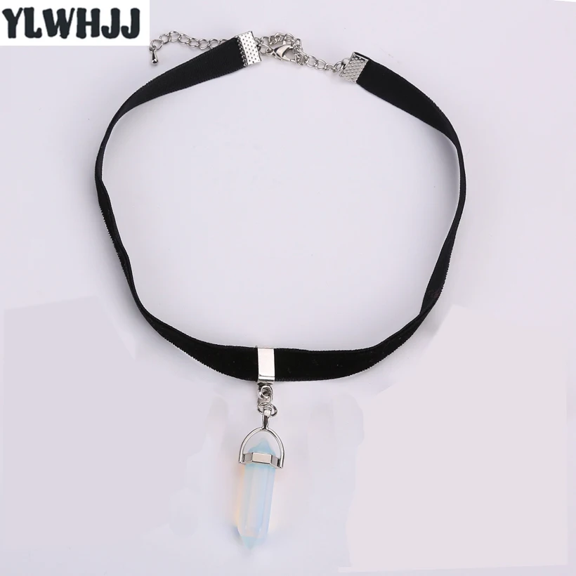 YLWHJJ brand 2017 new women bullet choker necklace black velvet girls crystal natural stone glass fashion statement jewelry hot | Украшения