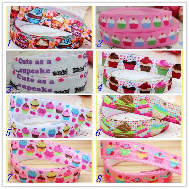 

DUWES 5/8'' Free shipping Fold Elastic FOE cupcake printed headband headwear hairband diy decoration wholesale OEM D54