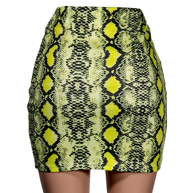 Elegant Snake Print Mini Skirt Women Fashion Sheath Bodycon Short Club Party Pencil Skirts Female Back Zipper Design Outfits | Женская