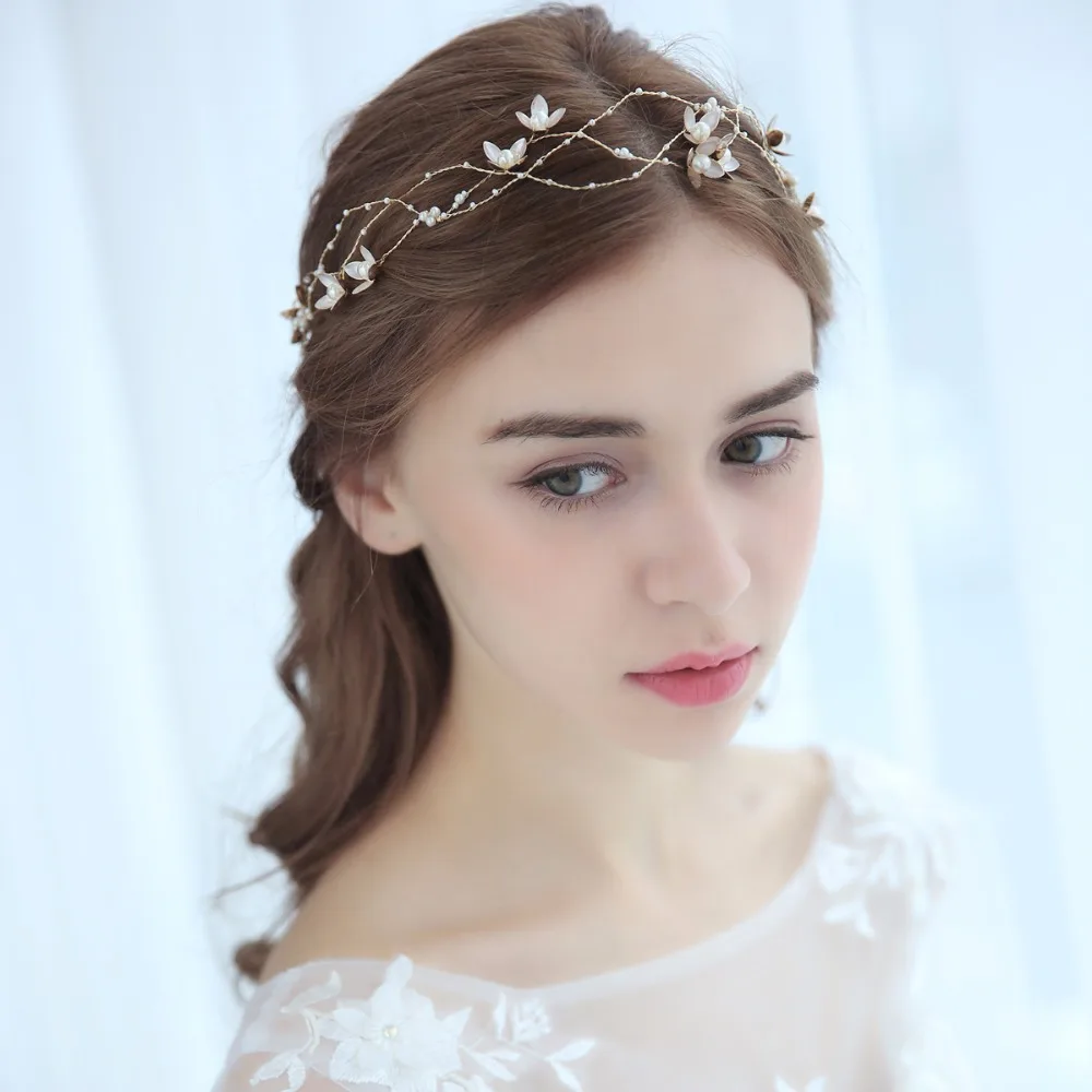 Simple Flower Bridal Hair Vine Headband Headmade Pearls Wedding Headpiece 2018 Women Accessories | Украшения и аксессуары