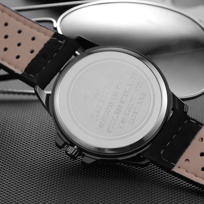 Цзян YUYAN черные часы Для мужчин кожаная мужская Творческий Дата Календарь