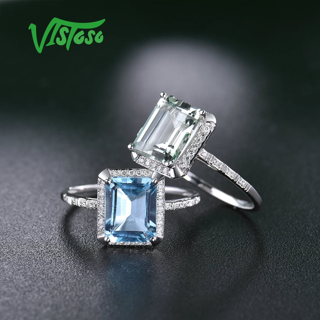 VISTOSO 14 K 585 кольца из белого золота для женщин Блестящий Алмаз лимпид Небесно-Голубой Топаз/Зеленый Аметист юбилей классические ювелирные изделия