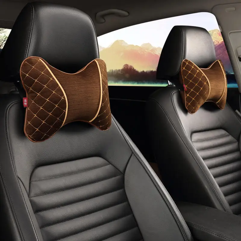 A brown 1pair Автомобильная подушка для шеи, подушка для подголовника, подушка для шеи из 2 предметов с эффектом памяти, подушка для шеи, чехол для автомобильного сиденья, подголовник, подушка для шеи, плюшевая - Цвет: A brown 1pair