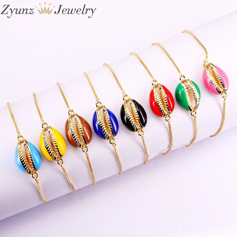 

10 шт., лидер продаж, разноцветный модный регулируемый браслет cowrie sea shell