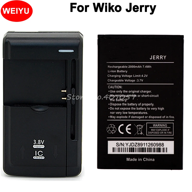 

Высококачественный аккумулятор 2000 мАч для Wiko Jerry, аккумулятор, батарея + универсальное зарядное устройство