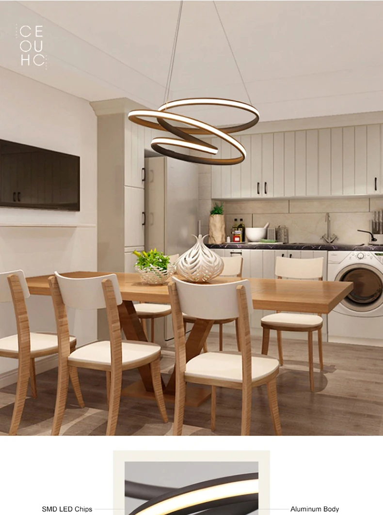 Modern led Chandeliers for Kitchen Dining Room Living Room Suspension luminaire White/Black Aluminum Hanging Chandeliers avize