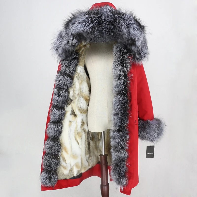 OFTBUY Водонепроницаемая парка X-long натуральное меховое пальто зимняя куртка женская натуральный Лисий мех воротник капюшон Подкладка из натурального кроличьего меха уличная одежда