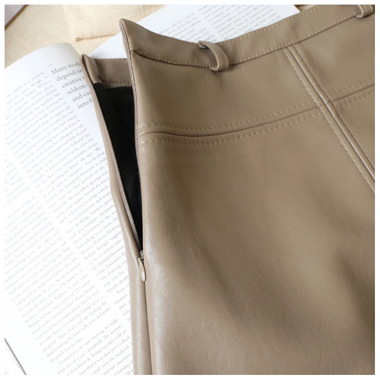 Женская Кожаная мини юбка на молнии черная или зеленая элегантная с высокой