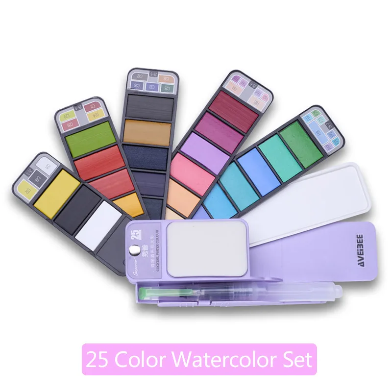 Purple 25 Colors Краски 18/25/33/42 Цвета Твердые акварельные краски в наборе с Краски кисть Портативный воды Цвет для школы художественные канцелярские принадлежности - Цвет: Purple 25 Colors