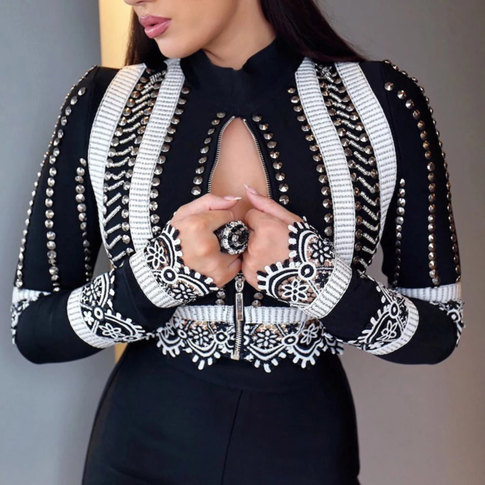 Комбинезон 2020 Sexy Rompers Women Brand Short Jumpsuit Long Sleeve Bodycon Sequin Beaded Lace Pattern Playsuit.