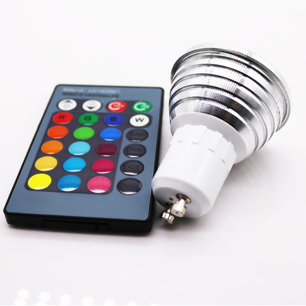 20 pcs/lot 3W GU10 RGB LED Bulb 16Color Spotlight with IR Remote Controller Lamp for Home Party Decoration | Лампы и освещение