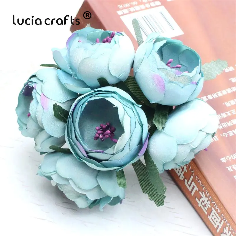 Lucia crafts 6 шт./лот, диаметр 45 мм, Шелковый Искусственный букет цветов, мини-цветы для украшения свадебной вечеринки A0105 - Цвет: C1 Blue
