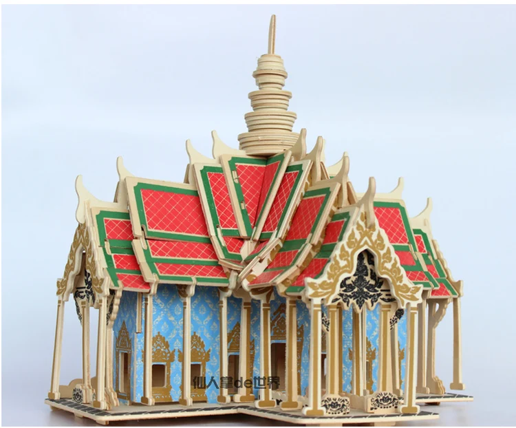 

candice guo! wooden toy 3D puzzle hand work DIY woodcraft assemble kit Thailand grand palace birthday Christmas gift 1pc