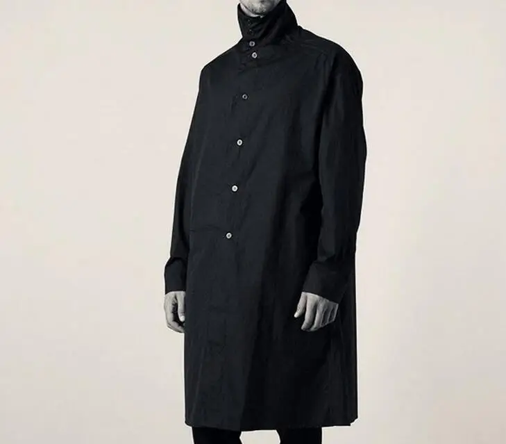 

S-4XL Hot 2019 Spring/autumn Male New Fashion Turtle Neck Long Loose Coat In Personality Asymmetric Trench Coat