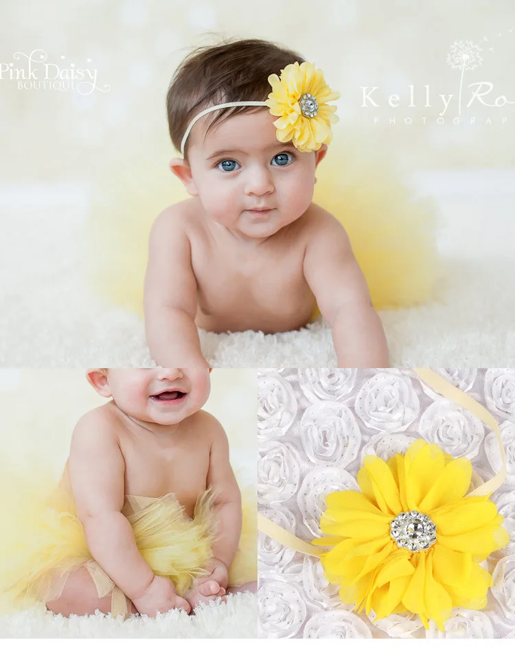 Yellow Tutu Skirt Pack Baby Тюлевая юбка-пачка повязка на голову с цветами для новорожденных Одежда для маленьких девочек юбки Pettiskirt Костюм для фото наряды - Цвет: Yellow Tutu Skirt