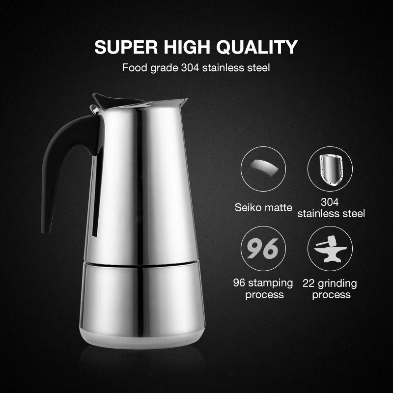 Нержавеющая сталь Moka Кофе итальянский производитель Топ Мока эспрессо латте плите фильтр Кофе горшки 100 мл 200 мл300 мл 400 мл Percolator кофемашина кофеварка кофемашина электрическая капучинатор гейзерная кофеварка