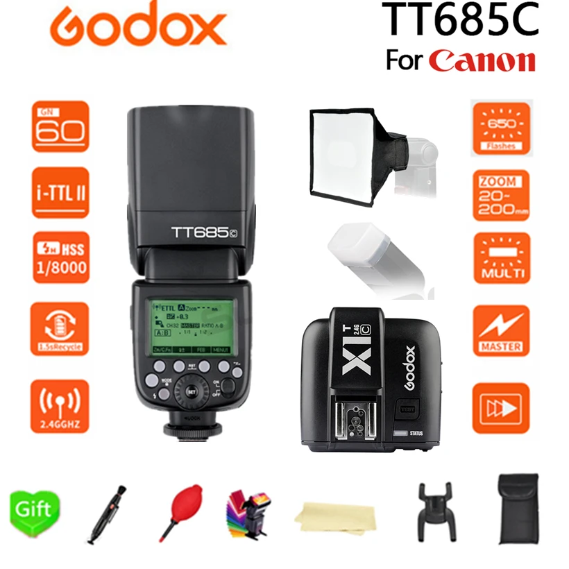Godox TT685C 2 4G HSS E ttl X system Speedlite Flash + X1T C триггер для камеры Canon EOS 70D 60D 5D2 5D3 6D 7D 650D