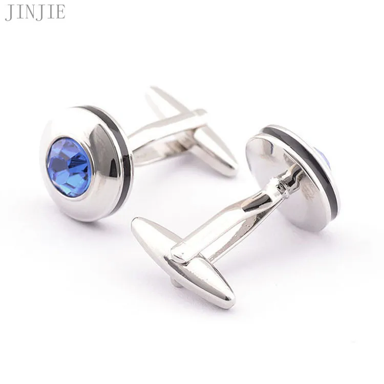 Мужские Запонки Алфавит один круглый синий горный хрусталь низ посеребренный