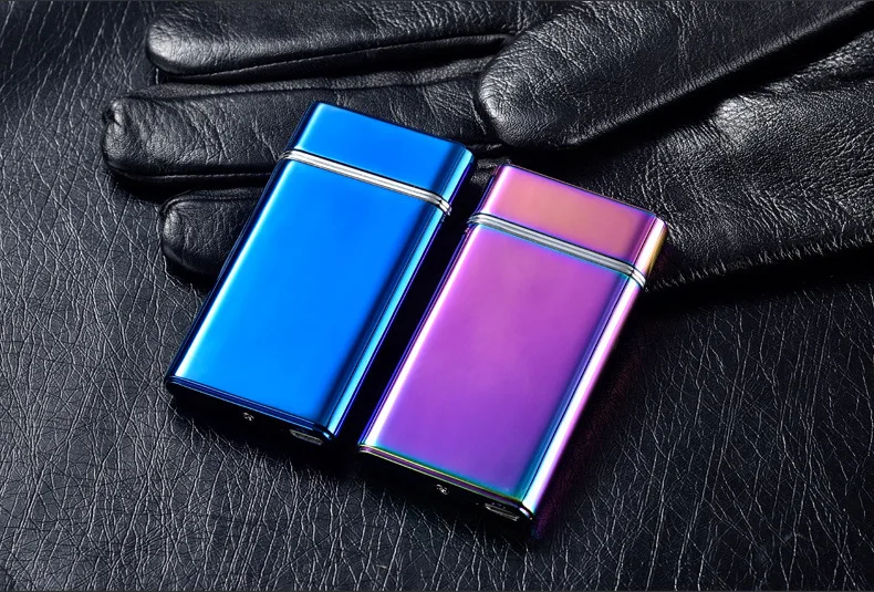 Новинка, двойная дуговая зажигательная зажигалка, usb зарядка, импульсная зажигалка, ультратонкая металлическая ветрозащитная электронная зажигалка