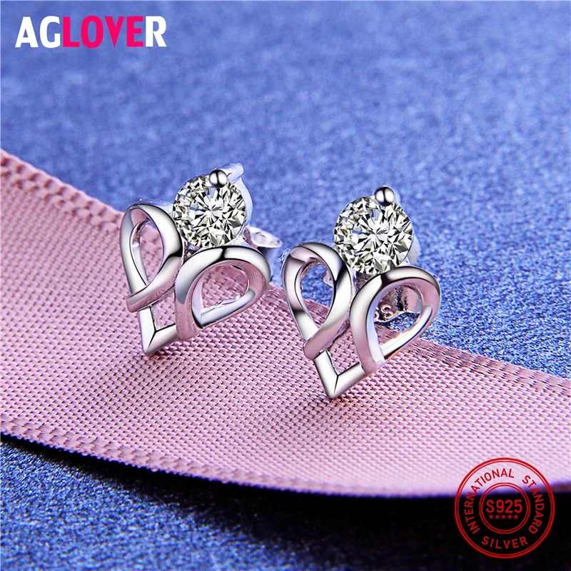 Женские серьги-сердечки AGLOVER роскошные серьги из серебра 925 пробы с кубическим