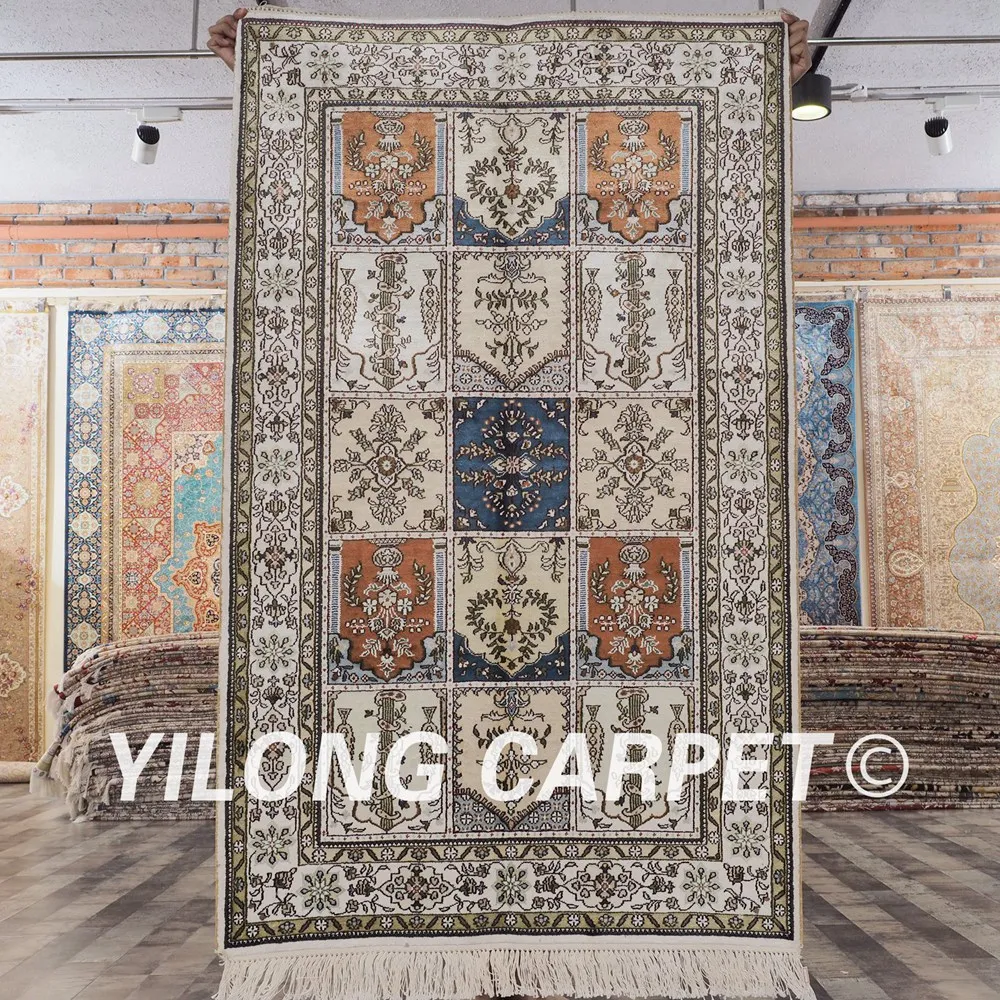 

YILONG 3'x5' Antique four seasons silk area persian carpet hand knotted oriental rug store (YHW206B3x5)
