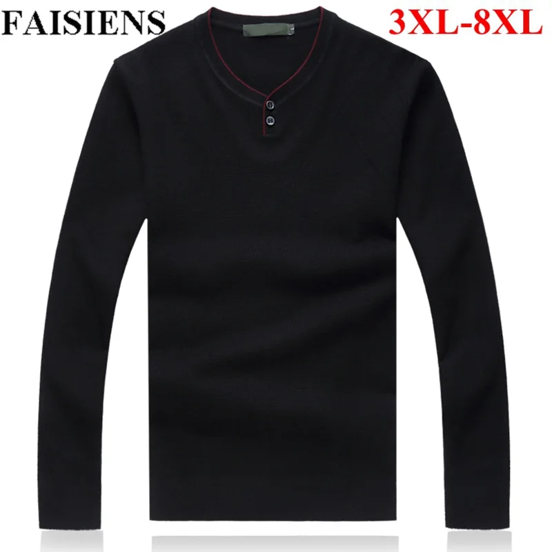 FAISIENS большой размер 5XL 6XL зимние теплые мужские свитера с v-образным вырезом и длинным рукавом 7XL 8XL размера плюс свободный синий черный вязаный свитер