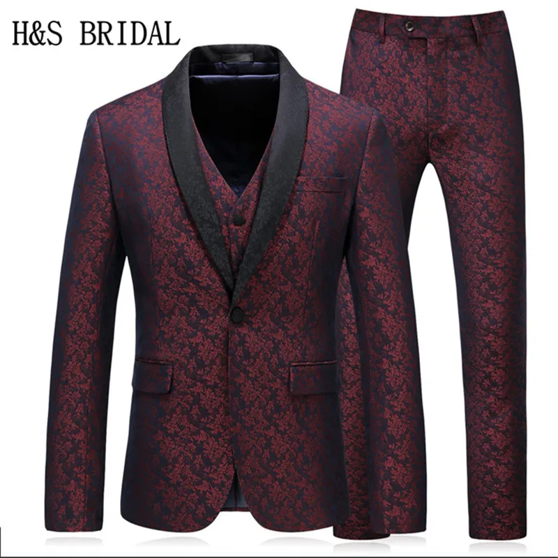 H &amp S BRIDAL бордовая Мужская официальная одежда для жениха приталенный цветочный