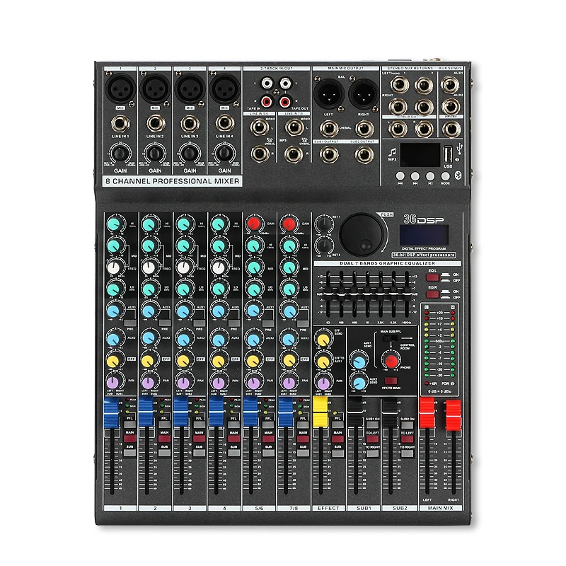 YUEPU RU 8T Pro профессиональный звуковой аудиомикшер 8 каналов 48 В фантомное питание