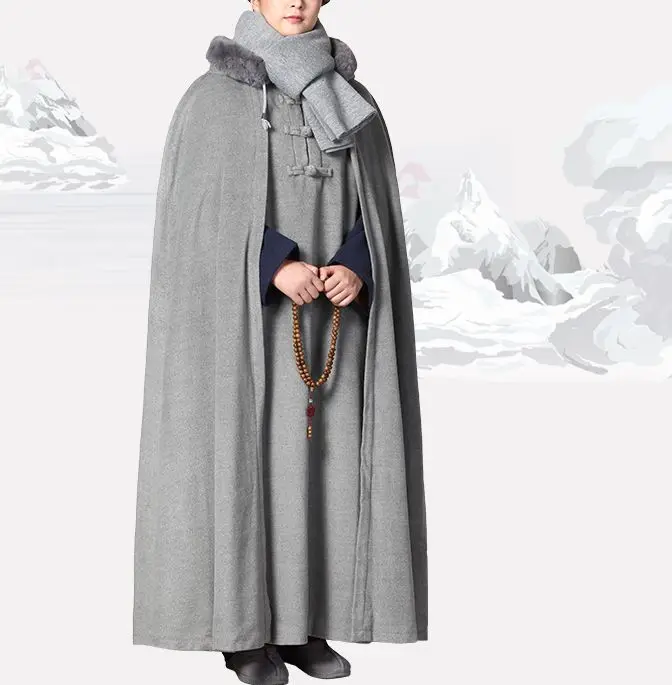 gray Зимний теплый плащ для медитации одежда монахов форма для боевых искусств накидка буддийский кунг-фу одежда синий/серый/красный - Цвет: gray