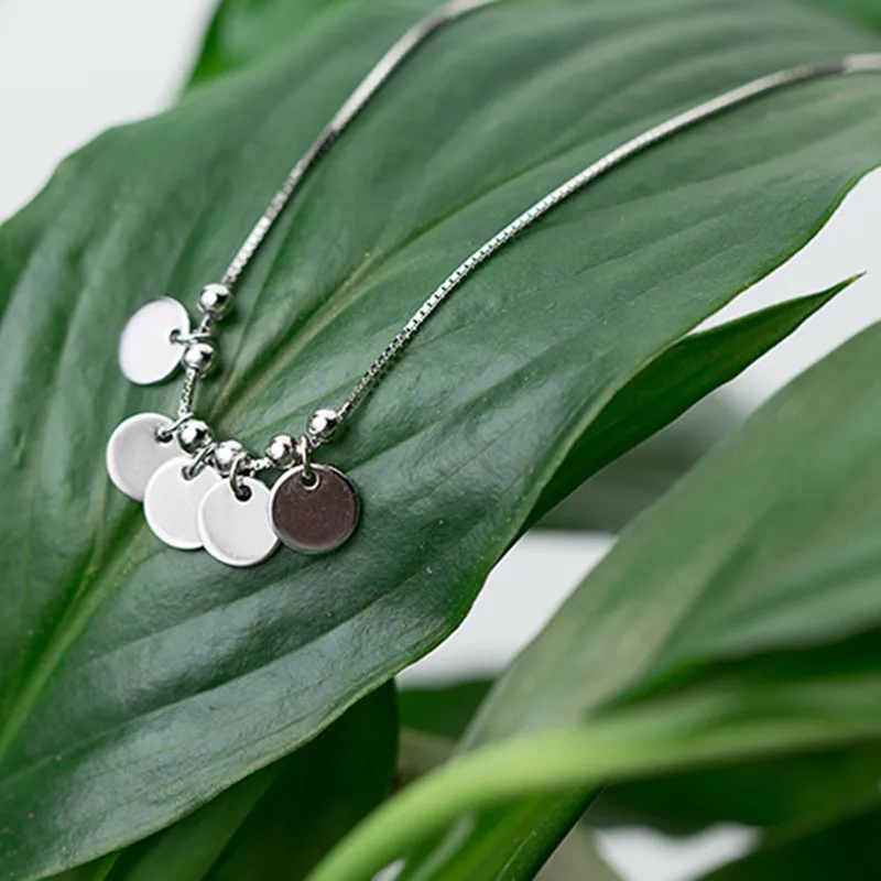 

PONYKISS Trendy 100% 925 Sterling Silver Beads Round Pendant Necklace Simple Fashion Accessory For Women Party Holiday Chic Gift