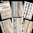 Браслет для девушек, боди-арт, золотые металлические женские Временные татуировки, женские татуировки на запястье, наклейки, искусственная Татуировка со вспышкой, ювелирные изделия