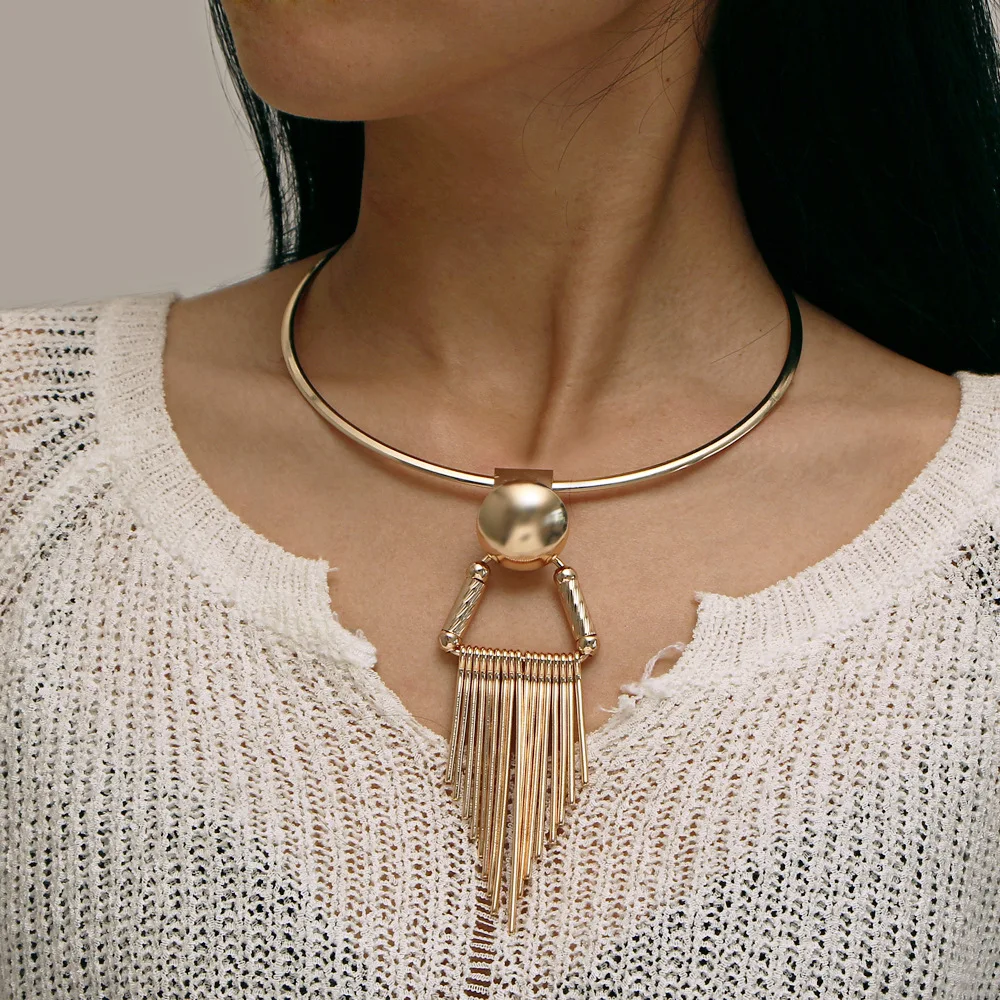 Золотистое Ожерелье для женщин круглая металлическая цепочка Большие Подвески с