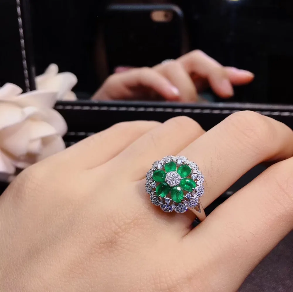 Кольцо с изумрудом из серебра кольцо натуральным пробы 925 Ювелирное Украшение