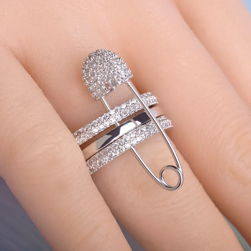 Готический Панк Циркон Медь Палец Три Кольца С Пин Код Для женщины Широкий Aros