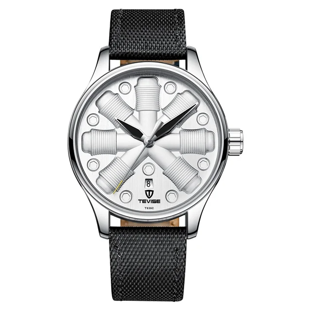 silver white TEVISE, специальный дизайн, механические часы, мужские, водонепроницаемые, автоматические часы, мужские часы, Авто Дата, Роскошные, с бриллиантами, мужские часы - Цвет: silver white