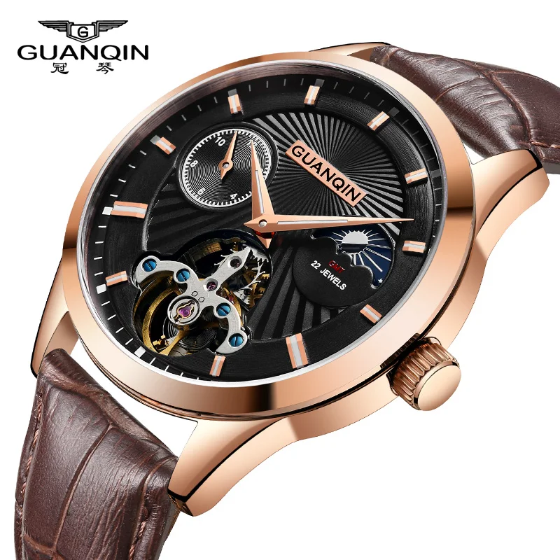 GUANQIN Tourbillon Switzerland часы оригинальные мужские автоматические самокручивающиеся
