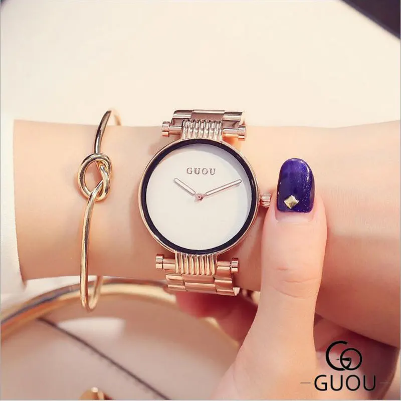 Женские Часы GUOU изысканные модные часы женские со стальным браслетом простые