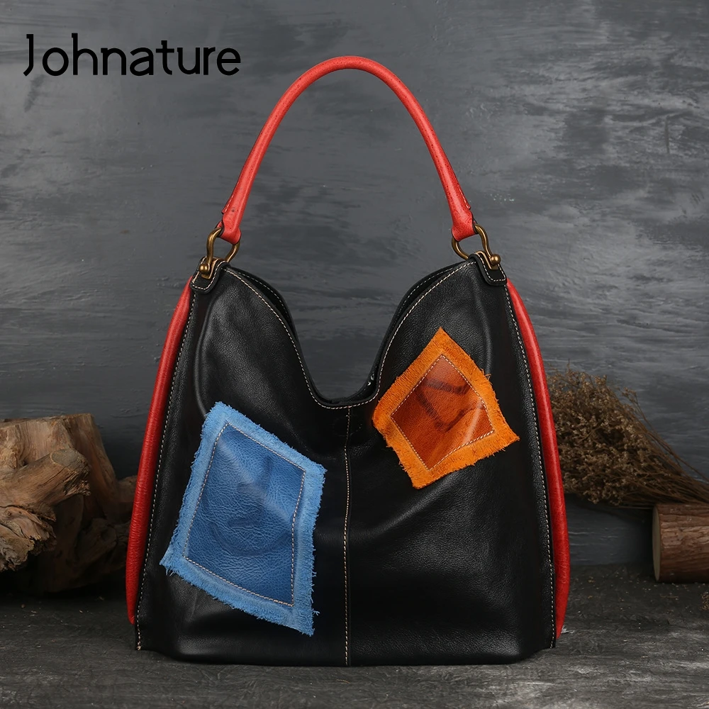 Женская сумка из воловьей кожи Johnature винтажная однотонная мягкой в стиле ретро