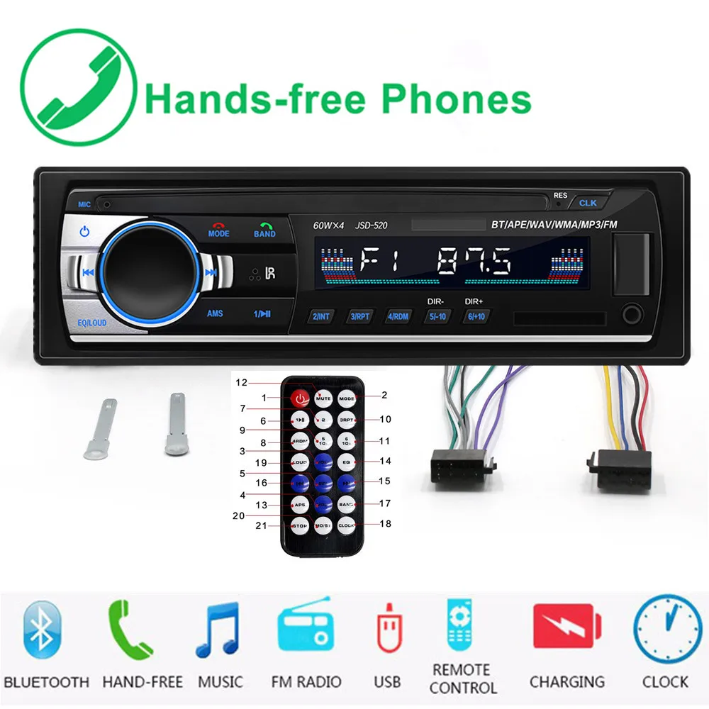 

1DIN Stereo Car Radios Bluetooth Digital Audio Music MP3 player 12V Handsfree Car Radio multimedia Auto Clock FM USB/SD/AUX-IN