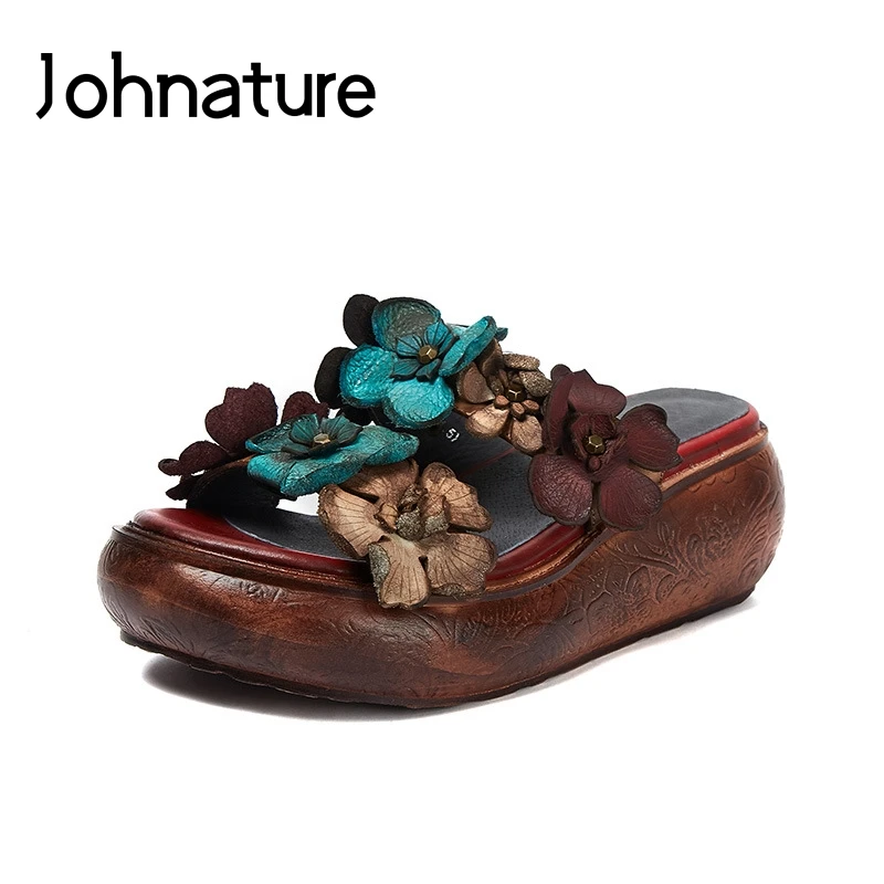 Женские шлепанцы на платформе Johnature повседневные ручной работы из натуральной