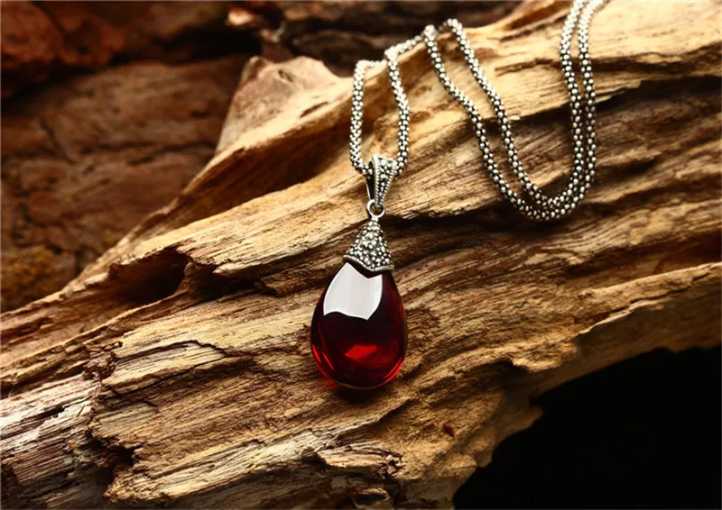 BESTLYBUY Gl 925 пробы серебряные ювелирные изделия тайское серебро Ретро гранат капля кулон для женщин без цепи