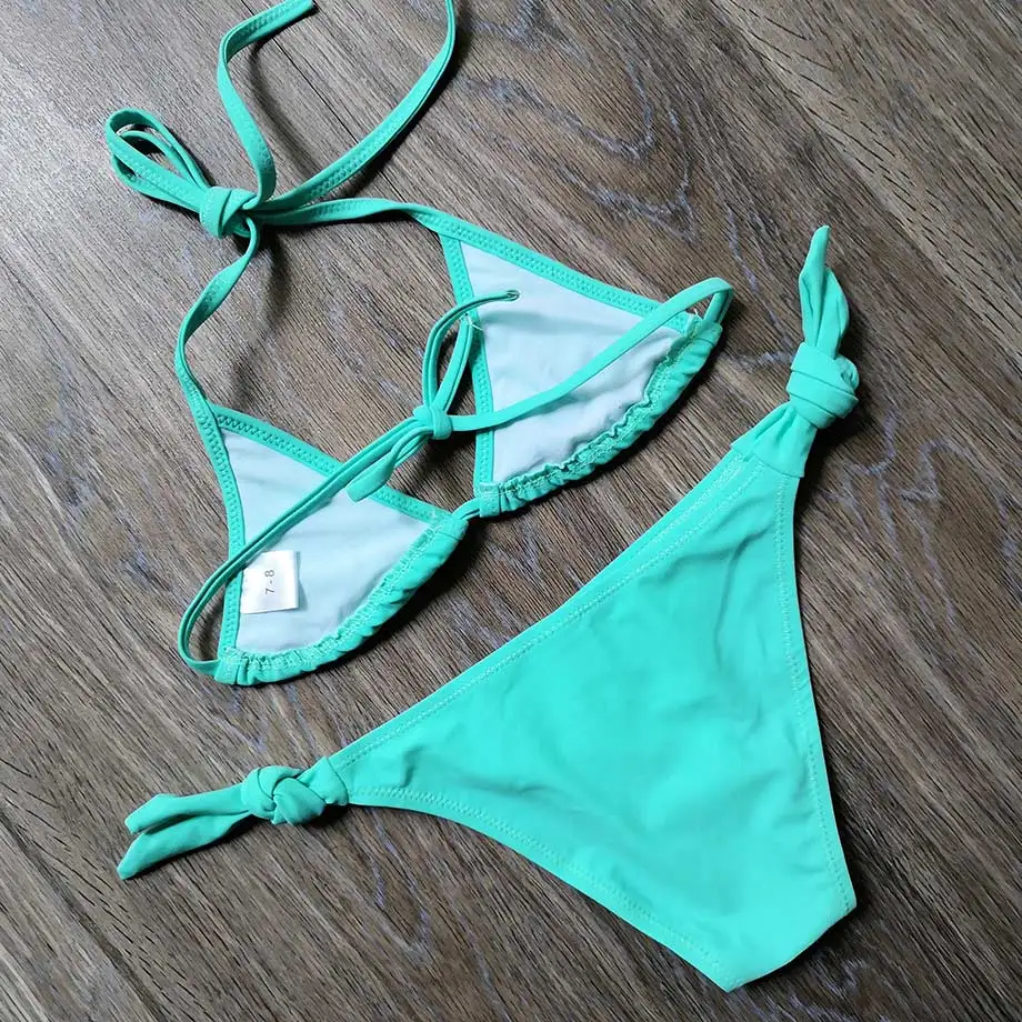 Купальник для девочек подростков детский однотонный купальник бикини с оборками