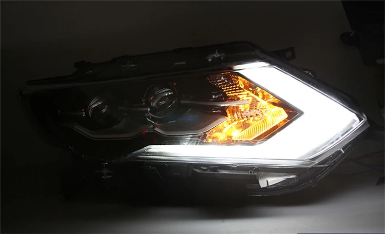 2 шт. светодиодный фары для автомобиля Nissan X-Trail, светодиодный фонарь с двумя ксеноновыми линзами, автомобильные аксессуары, дневные ходовые огни, противотуманные фары