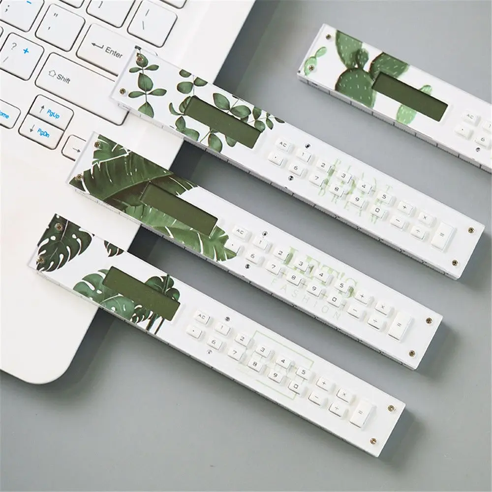Novelty Green Plants Ruler Calculator Multifunction Straight Precision Measuring Tool Office School Supplies Kawaii Stationery