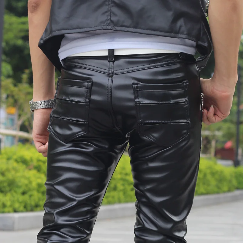 Autumn And Winter Non Mainstream Velvet Thickened Warm Windproof Leather Pants Men Trousers Chandal Hip Hop Rivets | Мужская одежда