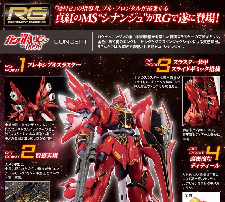 Bandai подлинный RG 1/144 аниме HG MSN-06S Sinanju Gundam Модель Собранный робот фигурка gunpla горячие детские игрушки Рождественский подарок
