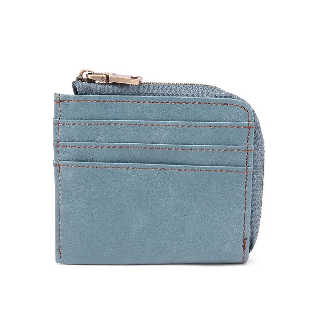 Light Blue Кошелек из натуральной кожи для женщин и мужчин, rfid-блокировка, короткий, винтажный кошелек на молнии, кошелек с карманом для кредитных карт - Цвет: Light Blue