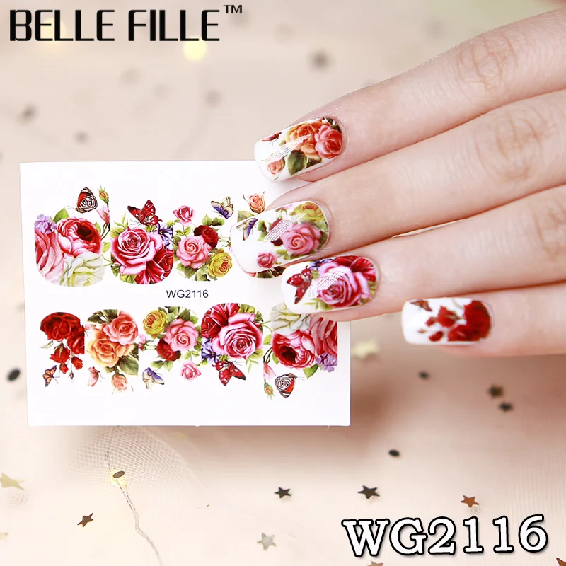 Belle Fille 1 шт. стикер для ногтей Бабочка с изображением цветов Переводные Слайдеры 3D