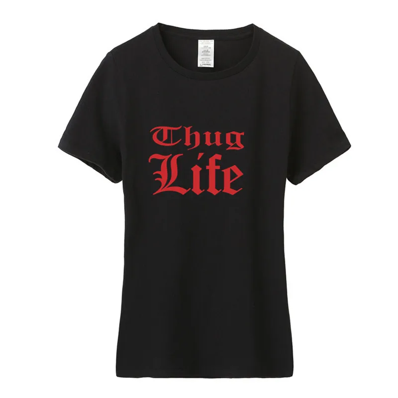Thug Life футболка Для женщин топы для девочек модные хлопковые хип хоп рэп Тупак 2PAC